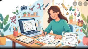 Современная иллюстрация процесса создания подарочного сертификата своими руками для статьи в блоге Sdelatotkritku